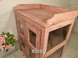 Antique Vintage Pink Indian Solid Wooden Glazed Display Kitchen Bathroom Cabinet