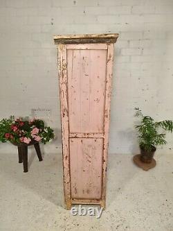 Antique Vintage Pink Indian Solid Wooden Glazed Display Kitchen Pantry Cabinet