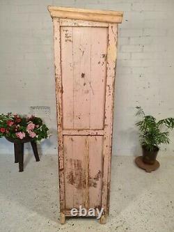 Antique Vintage Pink Indian Solid Wooden Glazed Display Kitchen Pantry Cabinet
