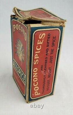 Antique Vintage Pocono Spice Tin Native American Indian Advertising Box Allspice