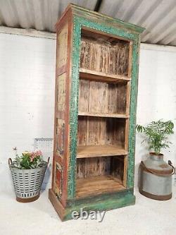 Antique Vintage Reclaimed Hand Carved Colourful Indian Shelving Unit Bookcase