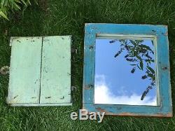 Antique Vintage Reclaimed Indian Shuttered Window Mirror Eau De Nil Turquoise