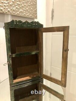 Antique Vintage Salvage Indian Arched Mughal Art Deco Glass Door Cupboard