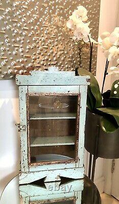 Antique Vintage Salvage Indian Arched Mughal Art Deco Glass Door Cupboard