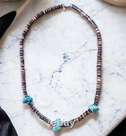 Antique Vintage Santo Domingo Indian Silver Turquoise Heishi Necklace