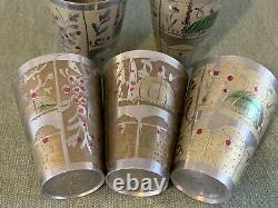 Antique/Vintage (Set of 5) Silver Plated Brass Indian Islamic Etched Lassi Cups