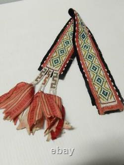 Antique Vintage Winnebago Woodlands Loom Beaded Indian Sash / Drop Silk Ribbon