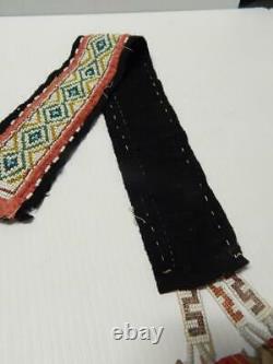 Antique Vintage Winnebago Woodlands Loom Beaded Indian Sash / Drop Silk Ribbon