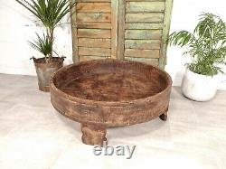 Antique Vintage Wooden Indian Furniture Spice Grinding Chakki Table Coffee Table