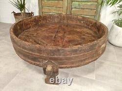 Antique Vintage Wooden Indian Furniture Spice Grinding Chakki Table Coffee Table