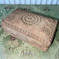 Antique Vintage Wooden Indian Oriental Carved Jewellery Box