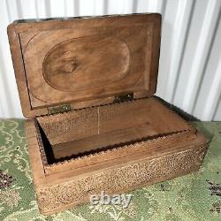 Antique Vintage Wooden Indian Oriental Carved Jewellery Box