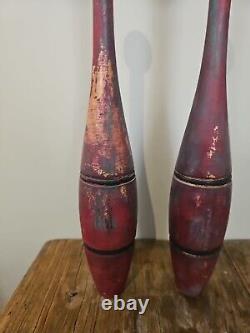 Antique Vintage pair (2) (17 Inch) 1 LB Wooden Indian Club, Juggling Pin