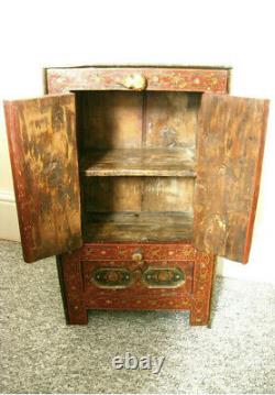 Antique Vintage solid wood hand crafted small side Cabinet Tibetan / Indian
