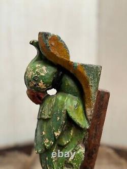 Antique Wooden Parrot Bird Figurine Original Old Hand Carved
