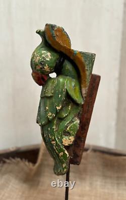 Antique Wooden Parrot Bird Figurine Original Old Hand Carved