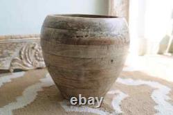 Antique Wooden Pot Indian vintage wooden planter Flower vase Farmhouse dec