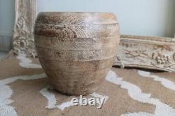 Antique Wooden Pot Indian vintage wooden planter Flower vase Farmhouse dec