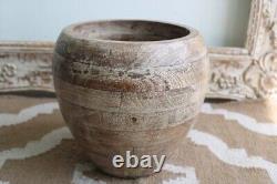 Antique Wooden Pot Indian vintage wooden planter Flower vase Farmhouse dec