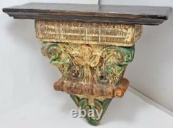 Antique Wooden Wall Bracket Small Shelf Original Old Fine Hand Carved Painted
