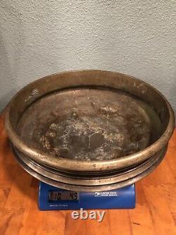 Antique bronze Indian Urli Bowl Writing Symbols On Rim Uruli Vessel Temple Bowl