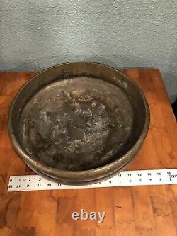 Antique bronze Indian Urli Bowl Writing Symbols On Rim Uruli Vessel Temple Bowl