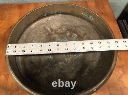 Antique bronze Indian Urli Bowl Writing Symbols On Rim Uruli Vessel Temple Bowl