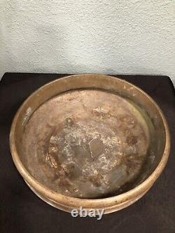 Antique bronze Indian Urli Bowl Writing Symbols On Rim Uruli Vessel Temple Bowl