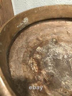 Antique bronze Indian Urli Bowl Writing Symbols On Rim Uruli Vessel Temple Bowl