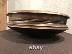 Antique bronze Indian Urli Bowl Writing Symbols On Rim Uruli Vessel Temple Bowl