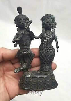 Antique or vintage Indian cast bronze lost wax figures, dark colour patination