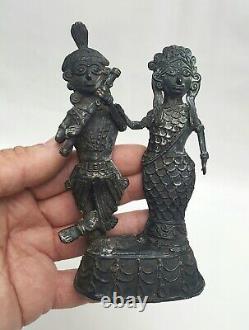 Antique or vintage Indian cast bronze lost wax figures, dark colour patination