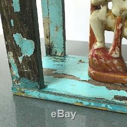 Antique/vintage Indian Furniture. Arched Teak Display Unit. Baby Blue & Mushroom