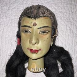 Antique vintage Indian puppet head painted wood large 7 high