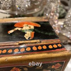 Antique vtg indian box erotic hand painted old Wedding Box kama sutra