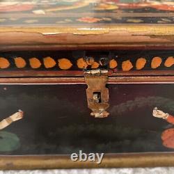 Antique vtg indian box erotic hand painted old Wedding Box kama sutra
