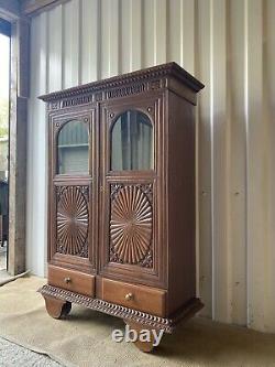 Attractive Vintage Carved Indian Chakra Cabinet in Solid Tropical Hard Wood