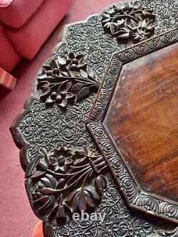 Attractive octagonal vintage Indian hand-carved side table