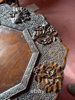 Attractive octagonal vintage Indian hand-carved side table