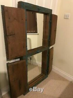 Authentic Indian Double Shuttered Window Frame Mirror Teak Distressed Vintage