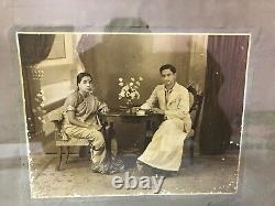 B&W Antique VTG Old Photograph Picture South Indian Couple Traditional Dress D33