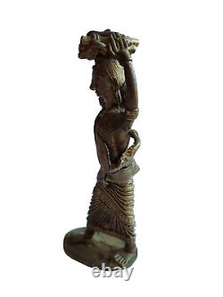 Bastar Dhokra Brass Sculpture Woman & Child Carrying Wood Vintage India Gilded