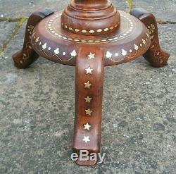 Beautifully Inlaid Vintage Anglo/indian Pedestal Table
