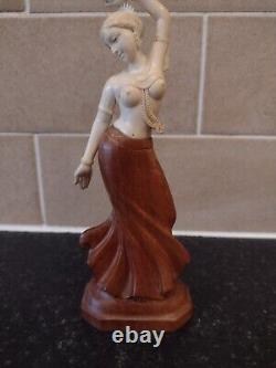 Beautifully carved Hindu Indian Dancer Soapstone on carved wooden plinth