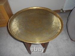 Brass Benares tray engraved On Stand Table foldable Large Antique