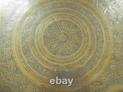 Brass Benares tray engraved On Stand Table foldable Large Antique