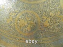 Brass Benares tray engraved On Stand Table foldable Large Antique