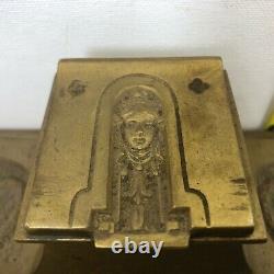 Brass Inkwell with Ceramic Ink Pot Antique Indian