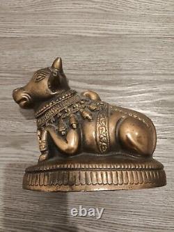 Brass Nandi Bull Statue Vahana of India Figure Handcrafted Vintage Antique