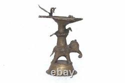 Brass Oil Lamp Elephant Statue Old Vintage Antique Indian Home Decor PA-86